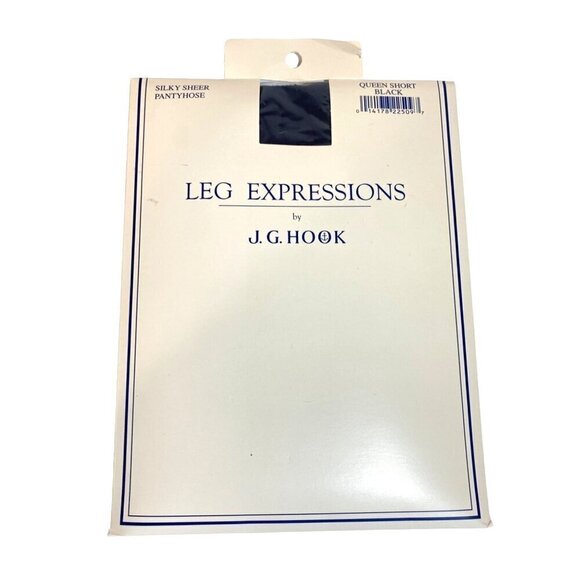 J.G. Hook Leg Expressions Silky Sheer Black Pantyhose Size Queen Short - Picture 1 of 4